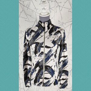 Satva White Brushstroke Print Organic Cotton Blend Full Zip Jacket